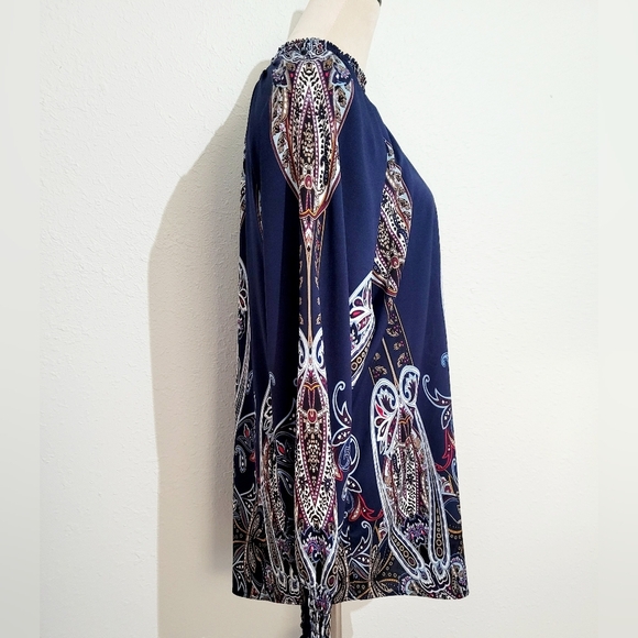 CHICO'S Paisley Smocked Mock-Neck Top Blouse Woman's Size XL (3) - Picture 3 of 12